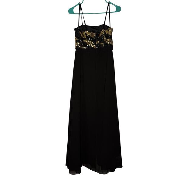 London Times Petite Sequin-Bodice Wide-Leg Jumpsuit Black Gold Women’s Sz 4P - Picture 6 of 9